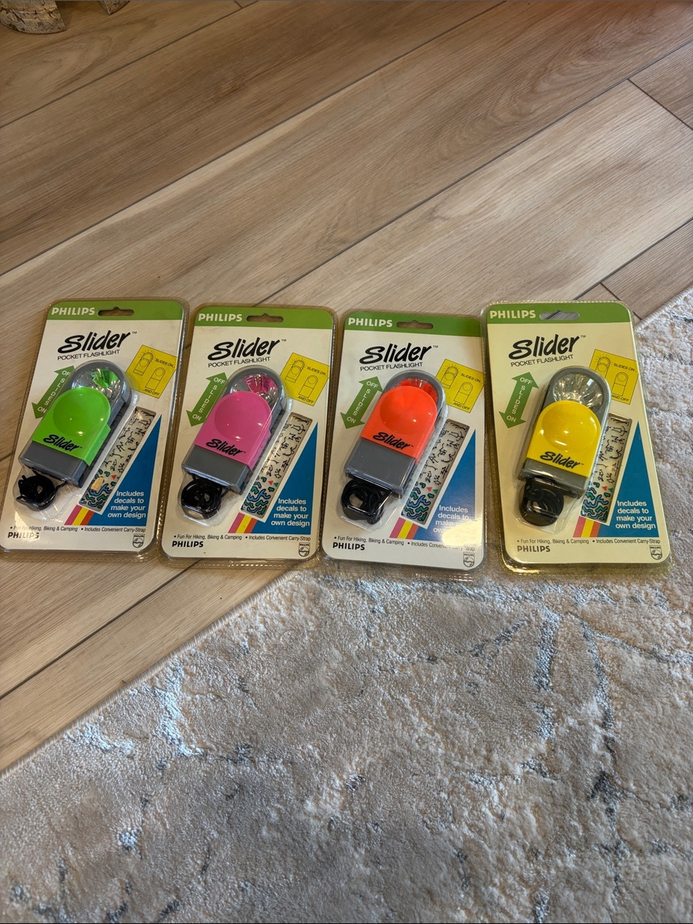 Vintage Philips Slider Pocket Flashlight Pack — Green, Pink, Orange, Yellow